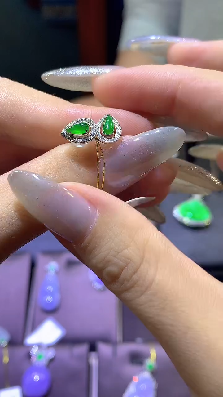 翡翠18K金镶嵌耳饰HX13多样性发一