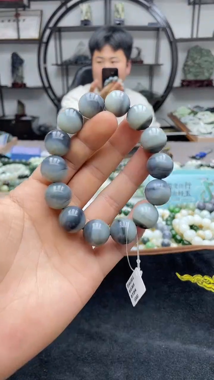 未镶嵌手串和田玉追***～青花16圆珠