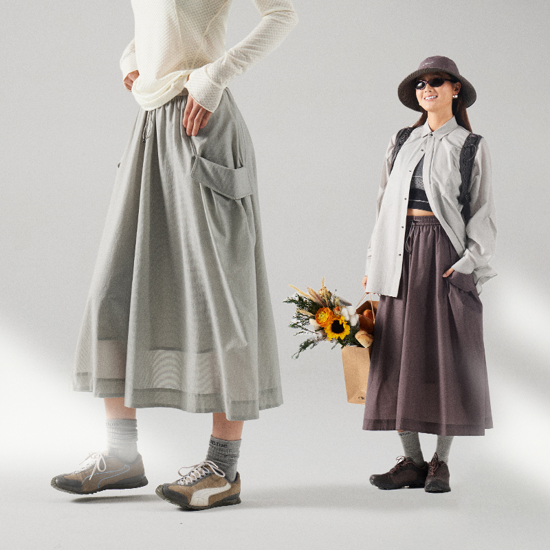 NothommeBLUE蓝岐春夏轻薄防泼水防晒中长款女士松紧日系工装伞裙