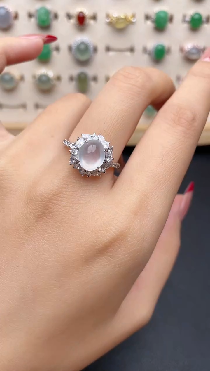 【闪购商品】翡翠戒指银S925镶嵌1一物一证一礼盒