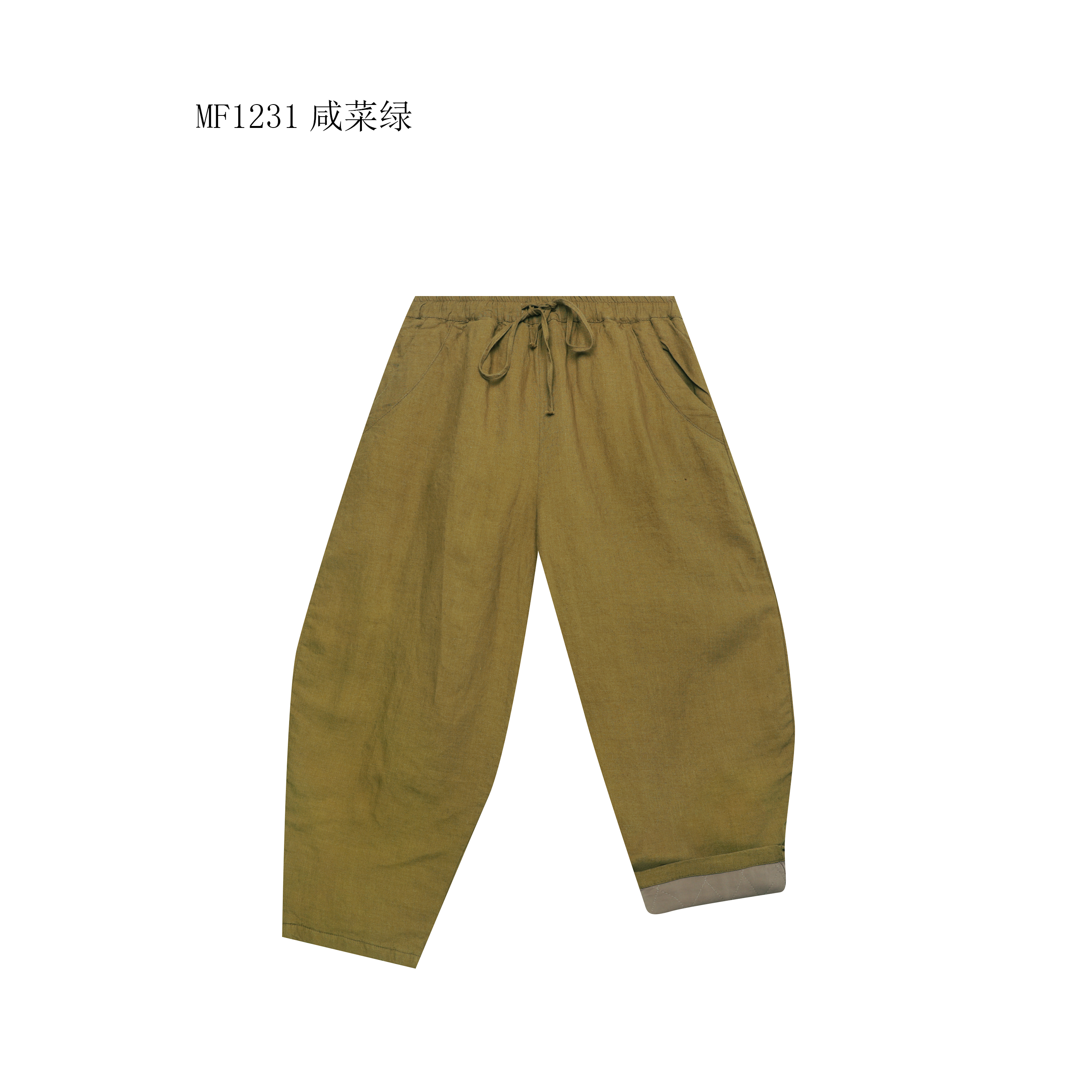 【麻訪家】MF1231咸菜绿文艺复古宽松保暖休闲百搭加厚麻棉裤