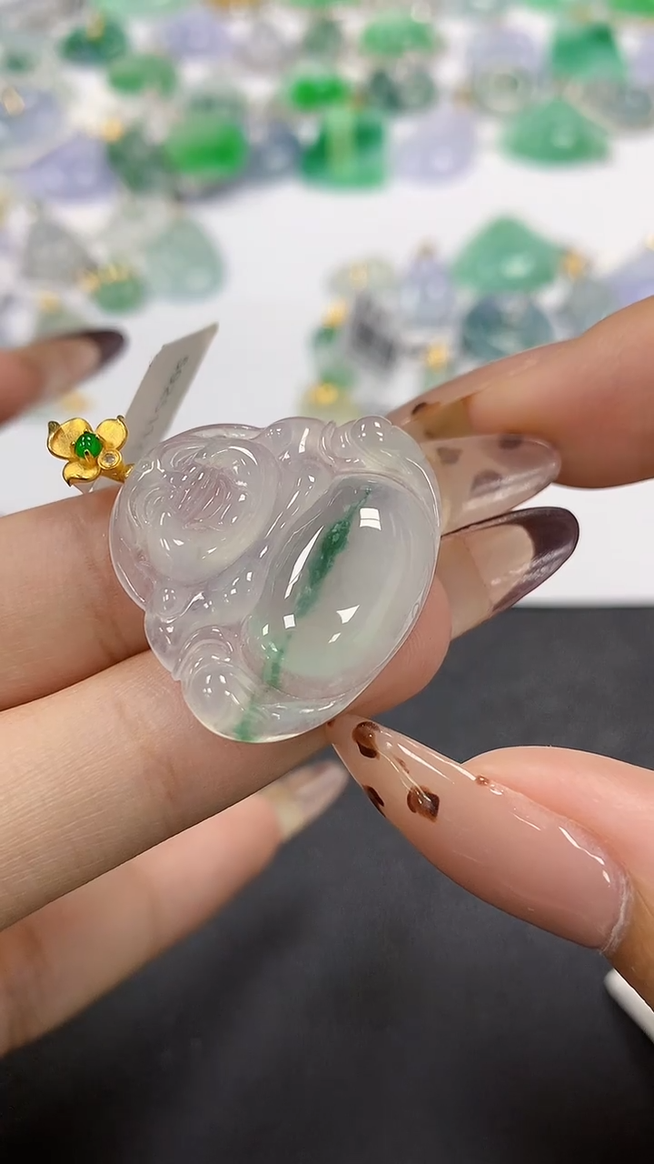 颈饰18K金镶嵌翡翠a货假一赔三支持复检百元上9元证书费自理