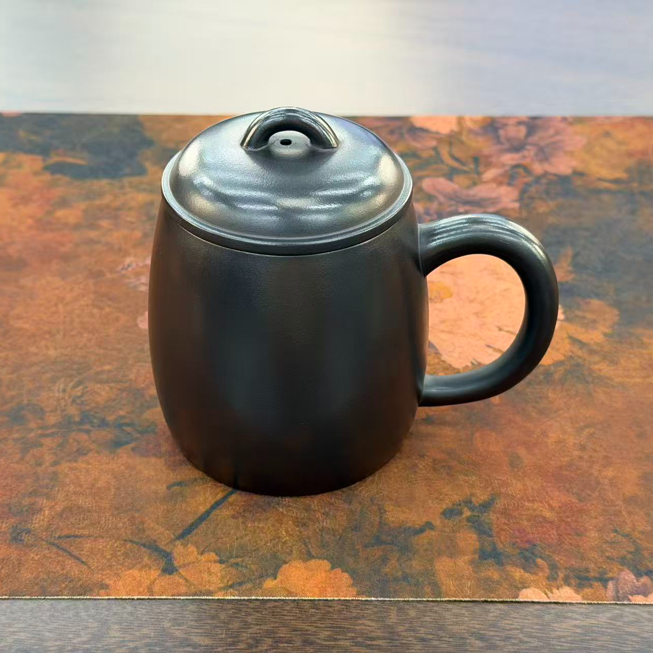 宜兴原矿紫砂玄铁石黄光素秦权盖杯家用办公茶具