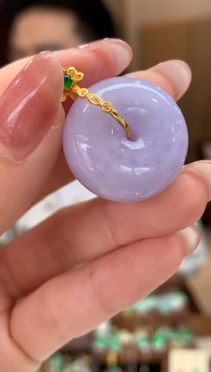 翡翠18K金镶嵌吊坠(不含链)平安扣