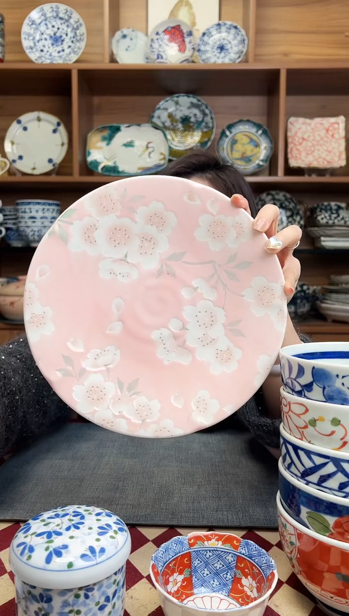 【闪购商品】瓷片有古窑满开樱粉22cm浅盘  