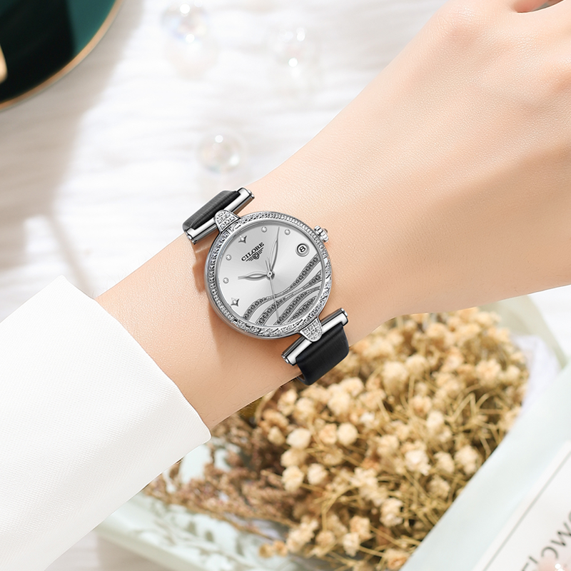 心弦系列 女士轻奢机械表白色浪漫日历款ff