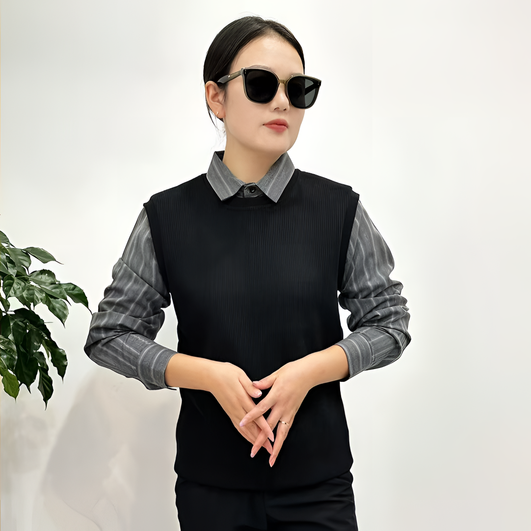 秋季男装条纹拼接长袖衬衫领假两件时尚百搭休闲男士假两件长袖