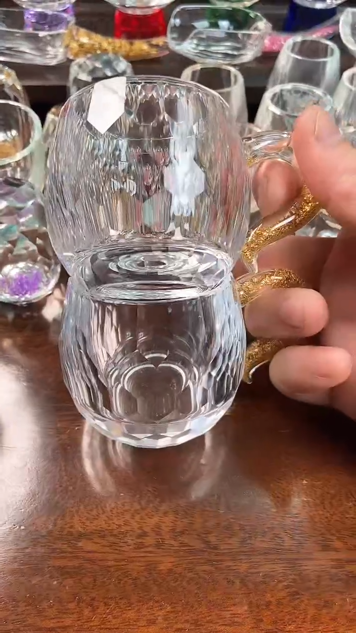 【闪购商品】玺宴新款水晶弯把小茶碗金箔2个装