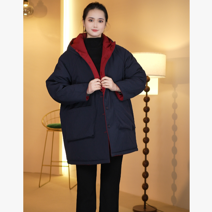 【双面双穿】2025冬季时尚休闲韩版短款连帽加厚棉服保暖棉衣9001
