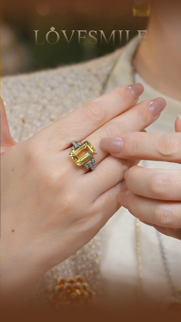 银S925镶嵌戒指黄晶圈口16号052