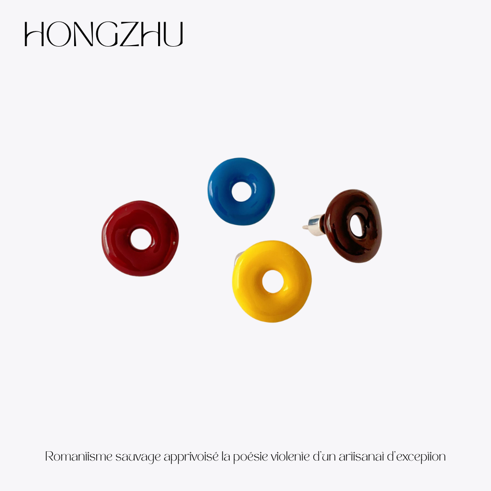 铜合金珐琅耳饰 [1176]珐琅滴釉甜甜圈耳钉