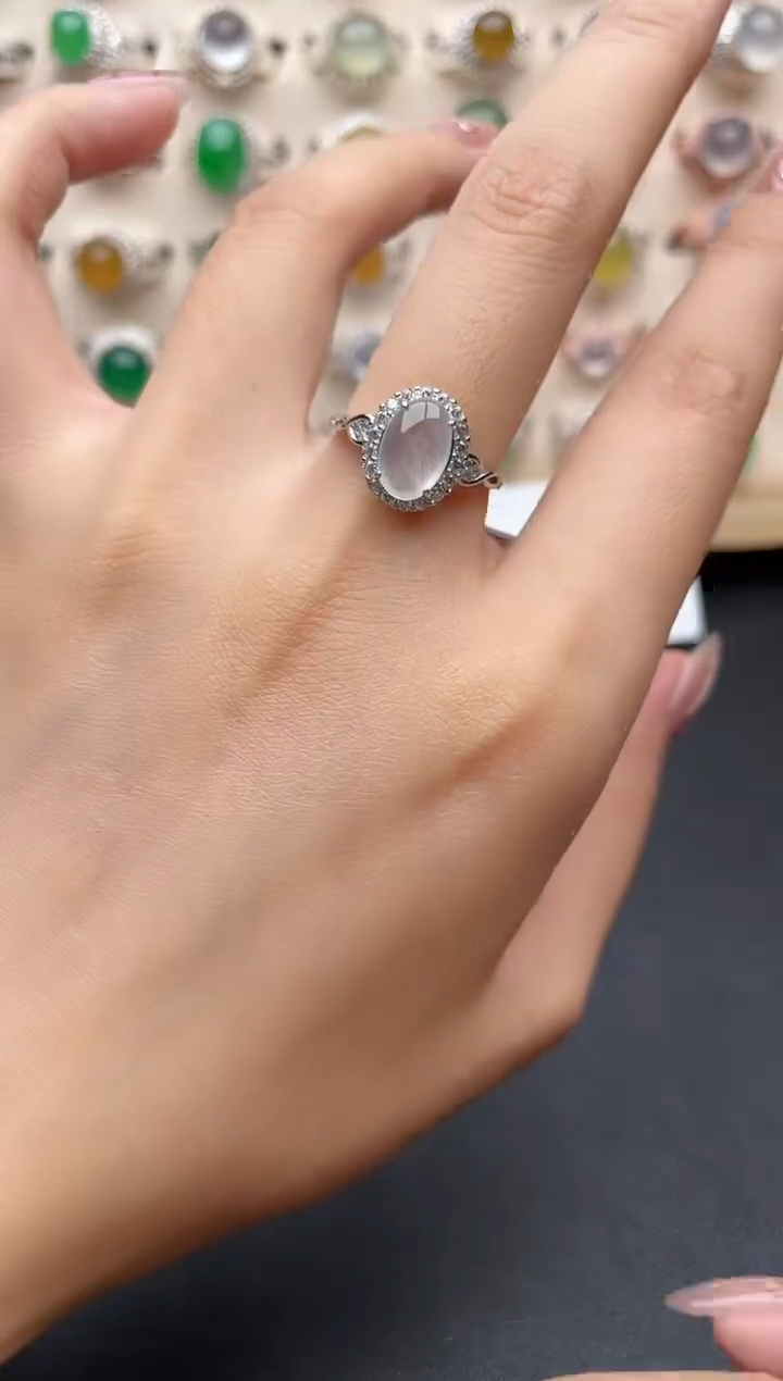 【闪购商品】翡翠戒指银S925镶嵌一物一证一礼盒