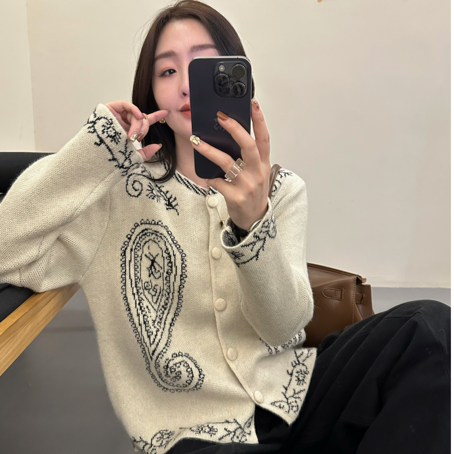 25年简约大气百搭针织开衫冬款时尚宽松提花