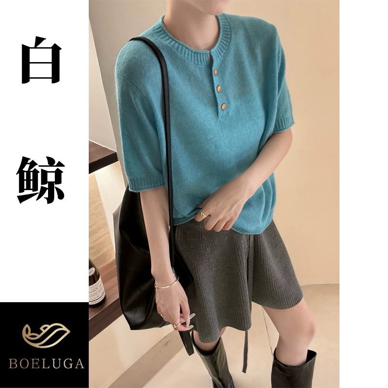 【白鲸】2025新款秋冬圆领短袖套头时尚百搭宽松休闲2687