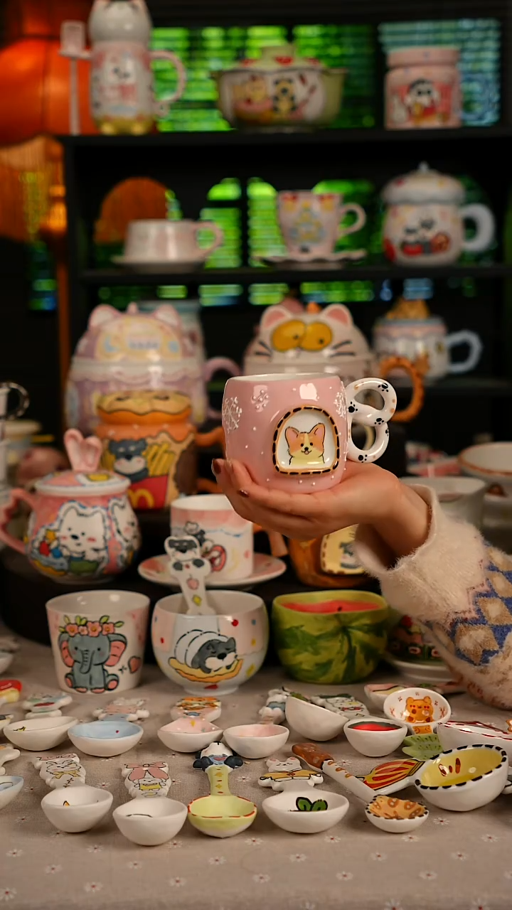 陶瓷无盖款景德镇高温釉下彩纯手绘创意瓷 