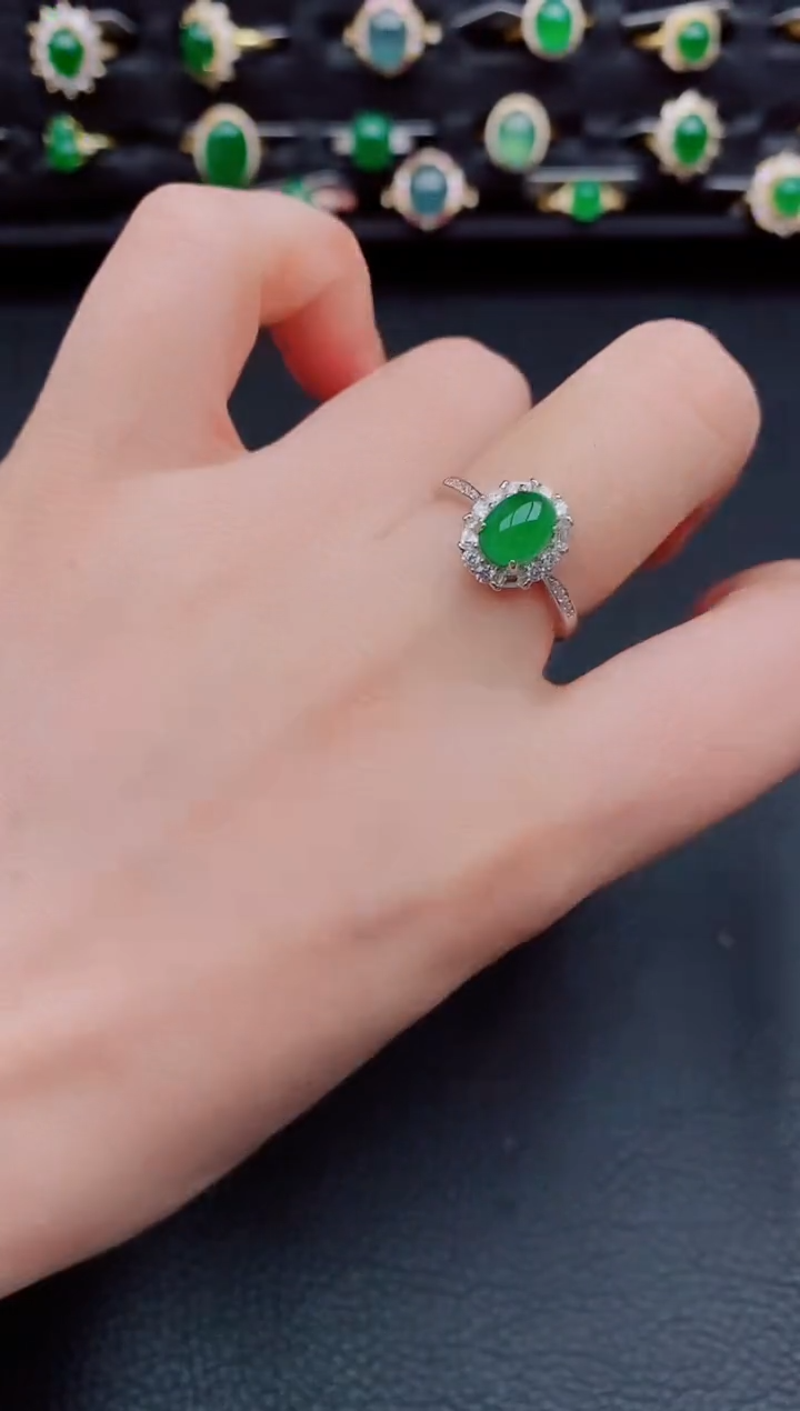 【闪购商品】翡翠戒指银S925镶嵌天然a货翡翠23