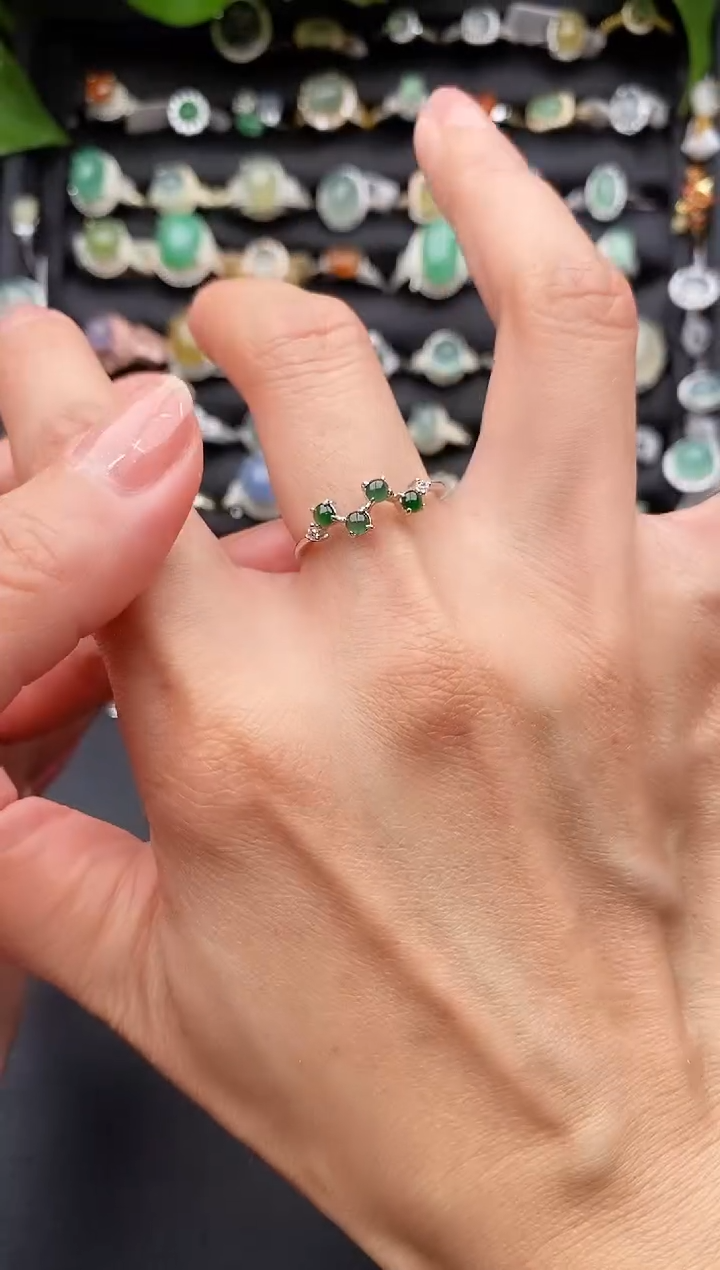 【闪购商品】翡翠戒指银S925镶嵌缅甸翡翠A货22  3-10