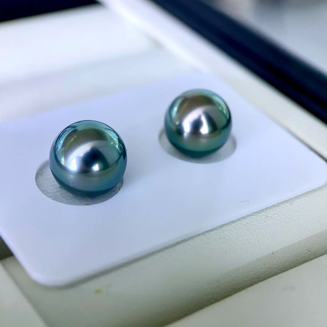天然海水珍珠  大溪地孔雀绿对珠+SK真科研证书（多样性发一）