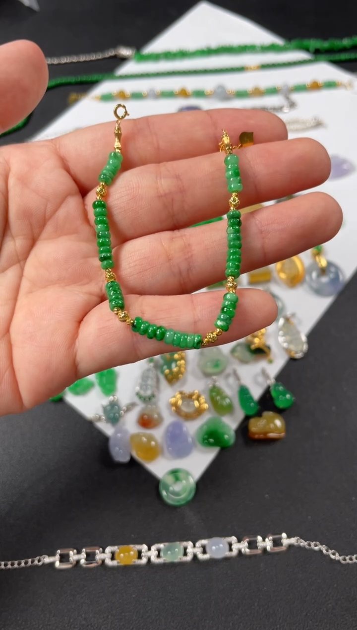 翡翠18K金镶嵌套链多样性  发货一条   P185