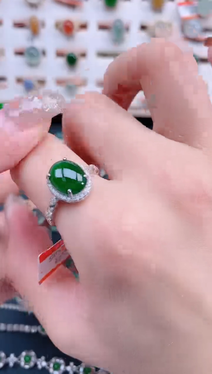 银S925镶嵌戒指翡翠天然翡翠
