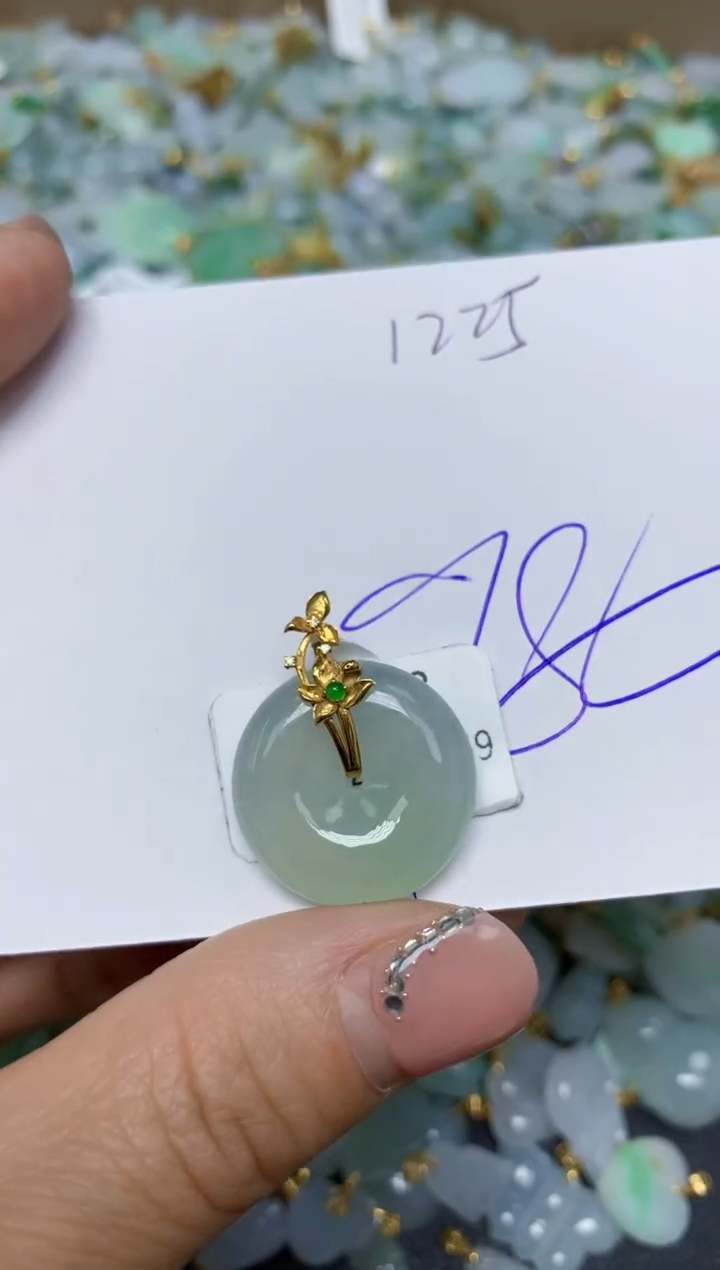 【闪购商品】翡翠挂件18K金镶嵌 天然翡翠A货