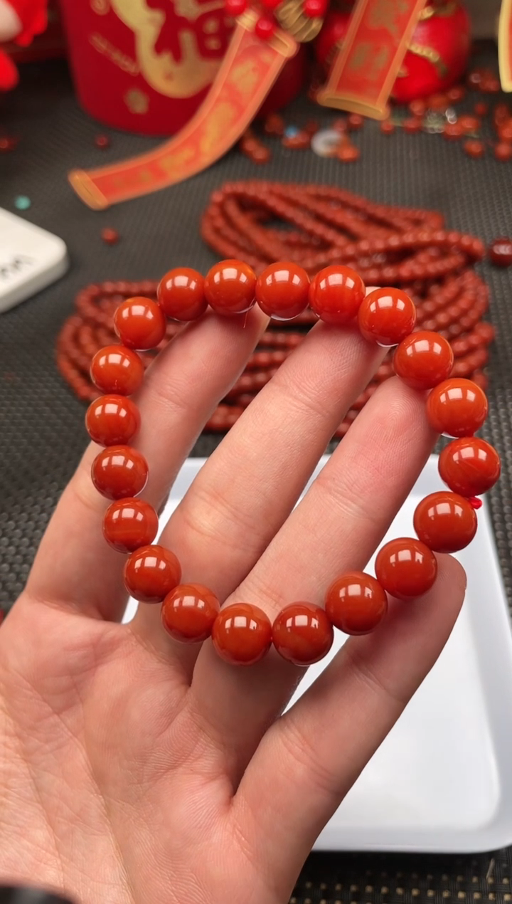 【闪购商品】南红玛瑙手串未镶嵌5号柿子红卡10圆珠手串  
