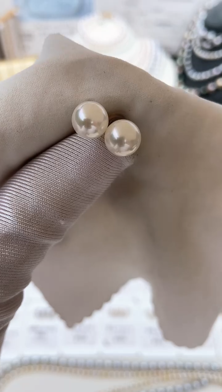 【闪购商品】海水珍珠耳饰18K金镶嵌特选福利7.5-8mm不退不换