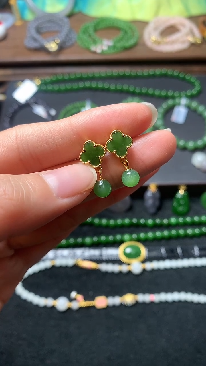 【闪购商品】和田玉耳饰银S925镶嵌耳钉