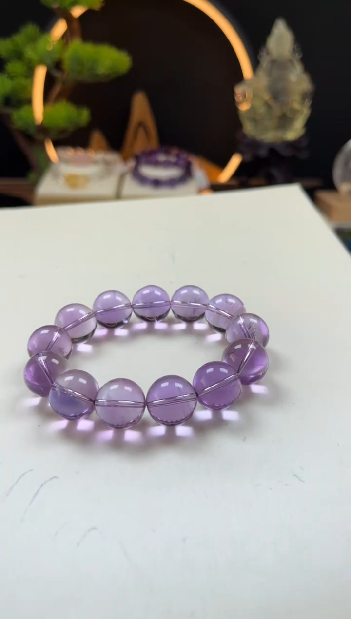 未镶嵌手链紫晶天然紫水晶圆珠手串14mm+