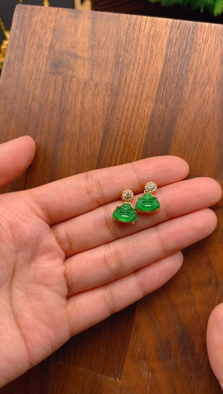 【闪购商品】翡翠耳饰银S925镶嵌佛公耳钉