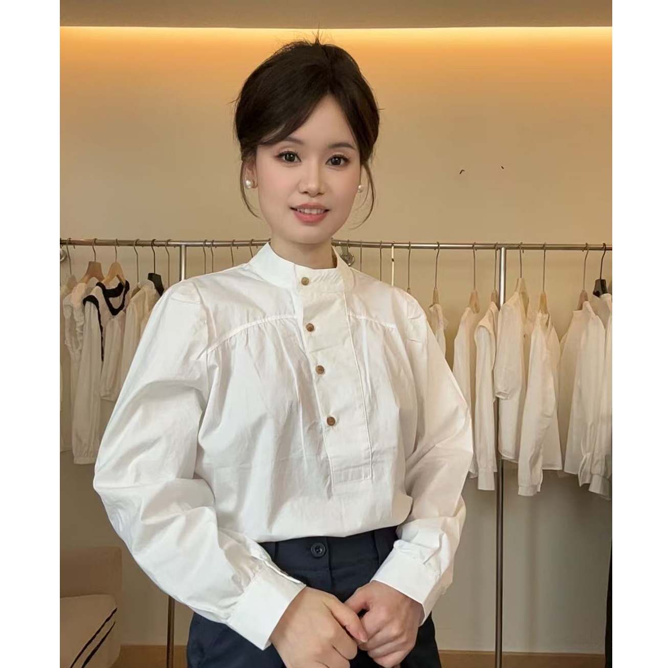  668法式洋气纯棉白衬衫女春秋季新款长袖百搭上衣女