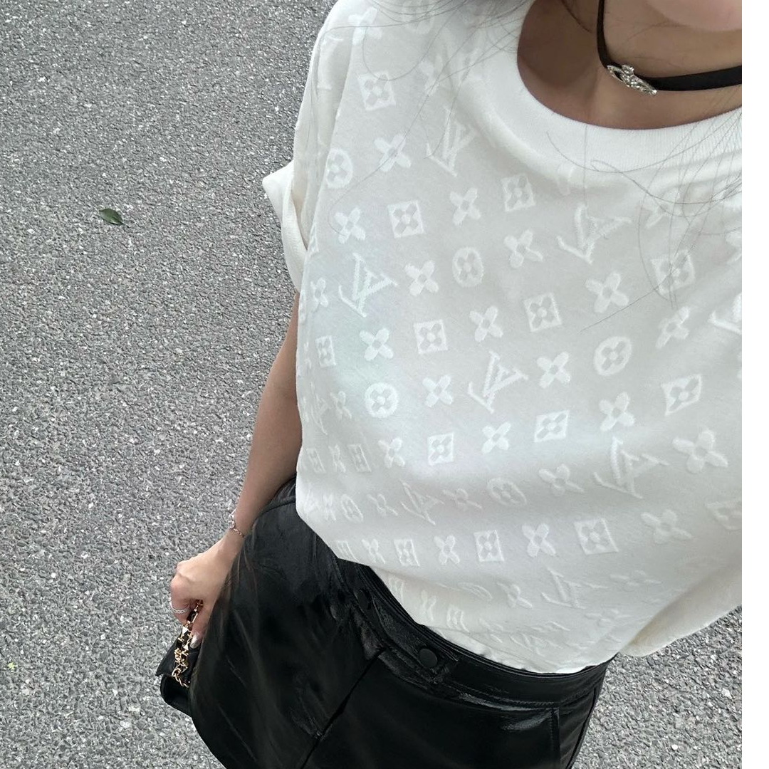 95新 LouisVuitton/路易威登  3D植绒浮雕满印短袖/M码/csy006