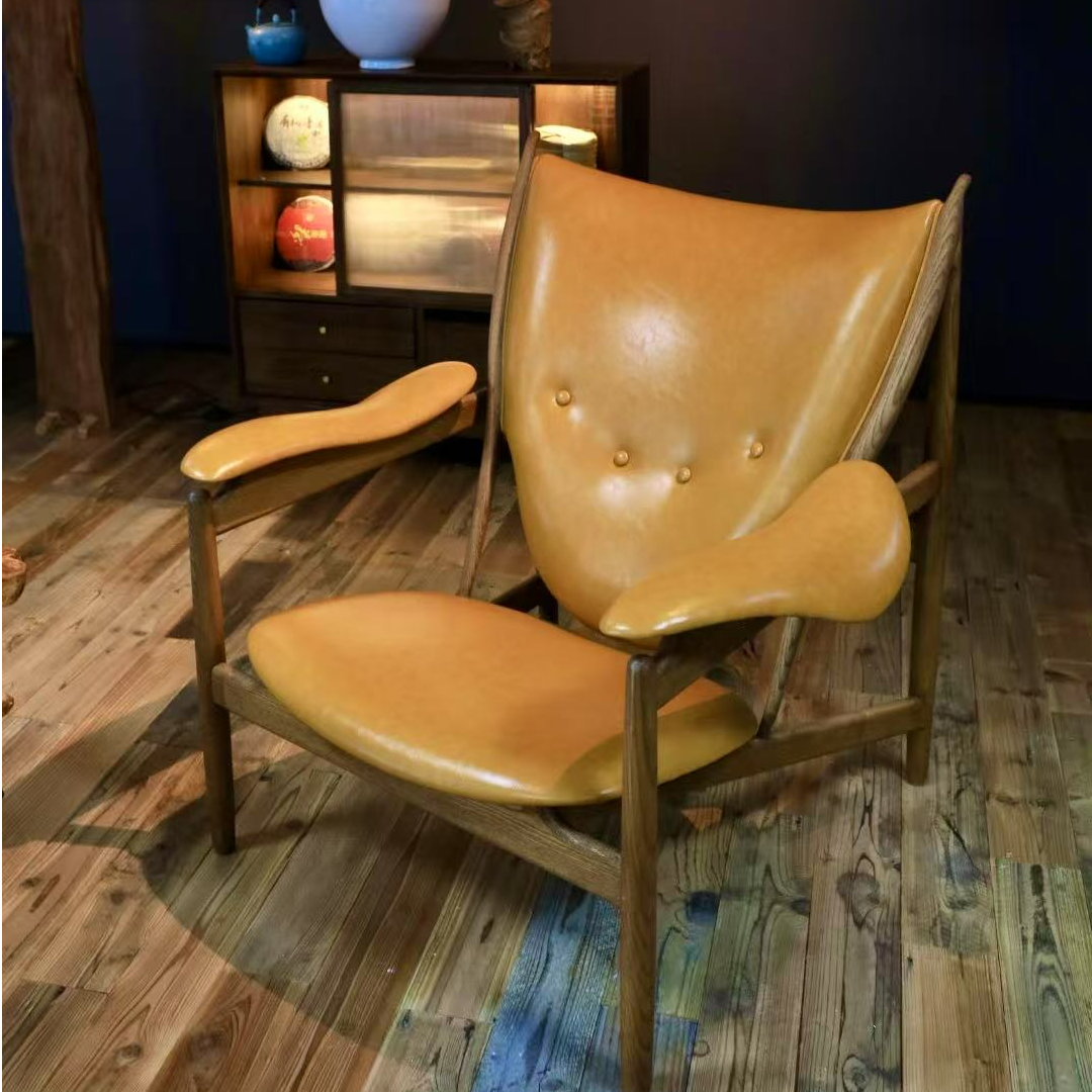 （2025新款）蜜蜡黄酋长椅 头层皮、二层皮款木架北美黑胡桃或白蜡木