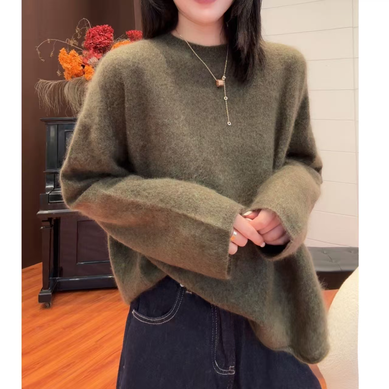 【妮妮家】羊绒羊毛拉绒高级感奶呼呼套头针织衫66303