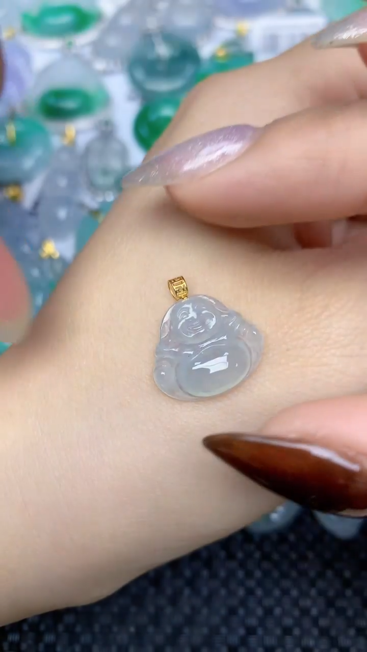 颈饰18K金镶嵌翡翠天然缅甸翡翠a货百元以上9元证书费自理