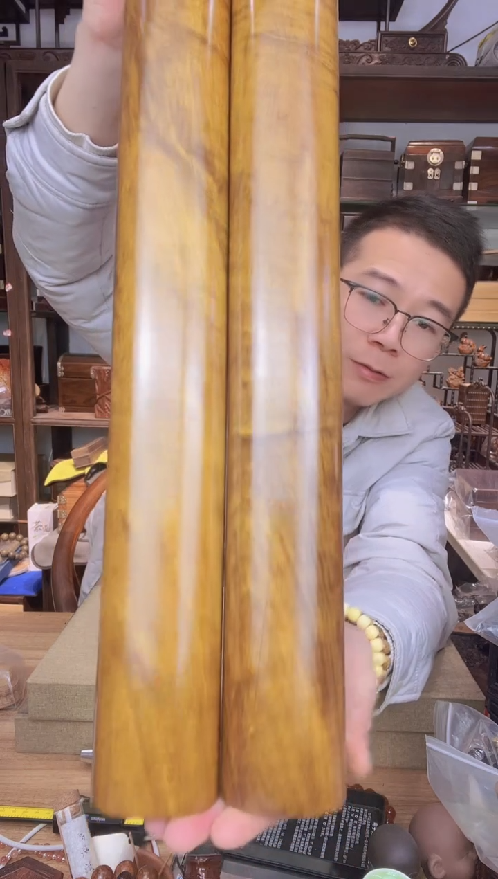 【闪购商品】乌木类书架449金丝楠镇尺一对  瑕疵