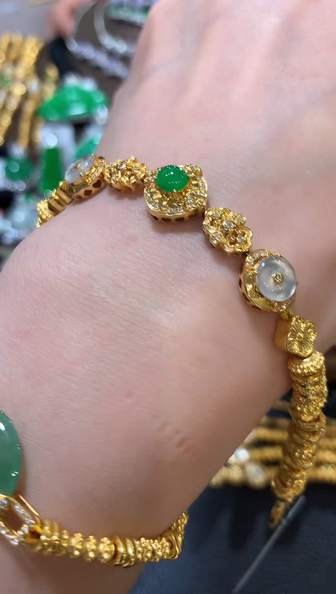 足金镶嵌手链翡翠n53   