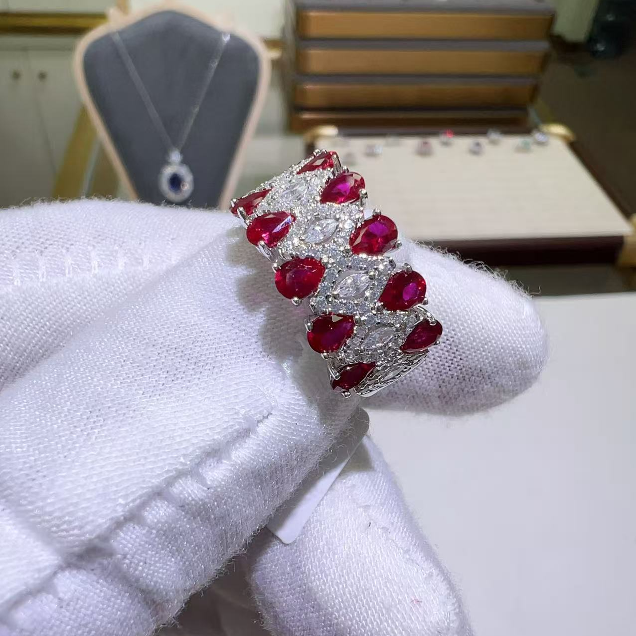 培育红宝石S925银镶嵌培育红宝石戒指0.3ctR3-0751