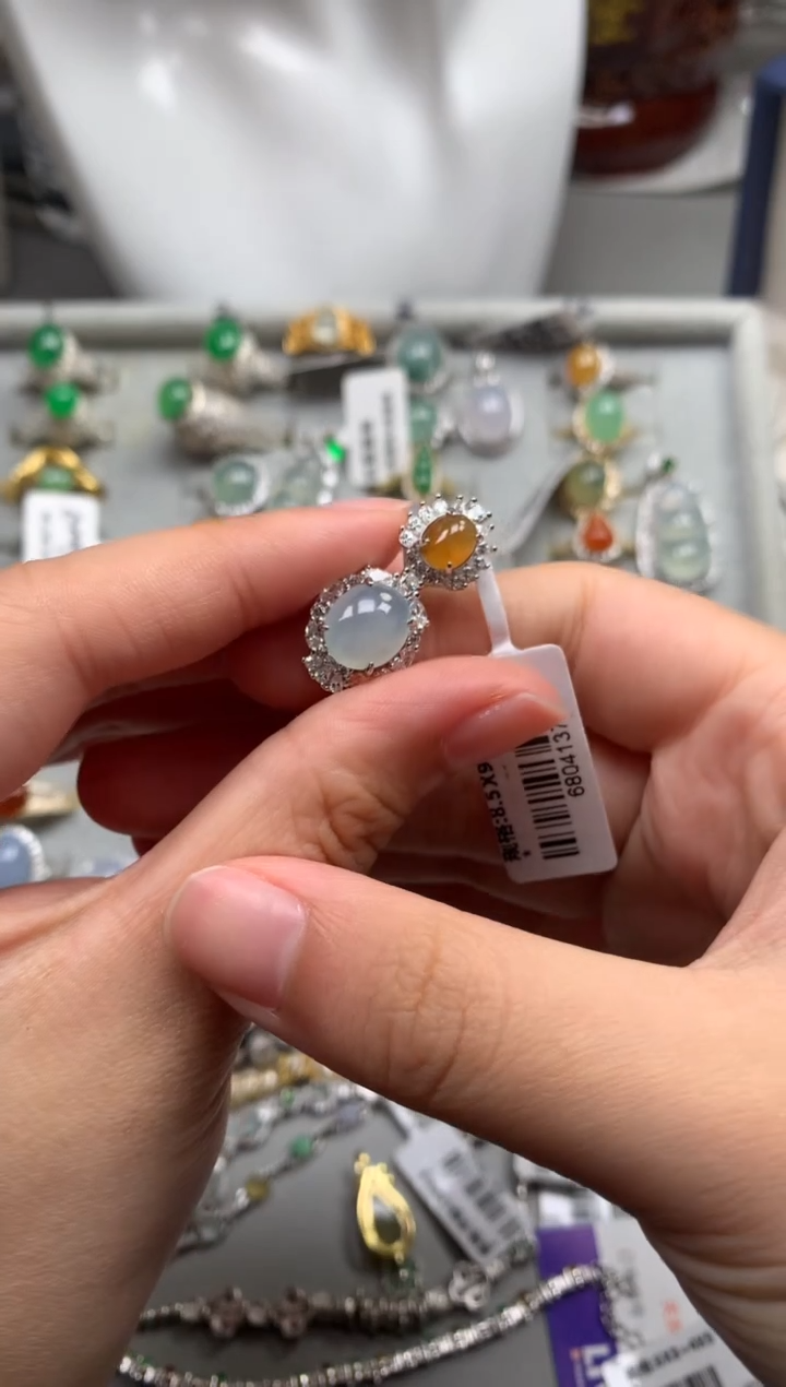 银S925镶嵌戒指翡翠吊坠