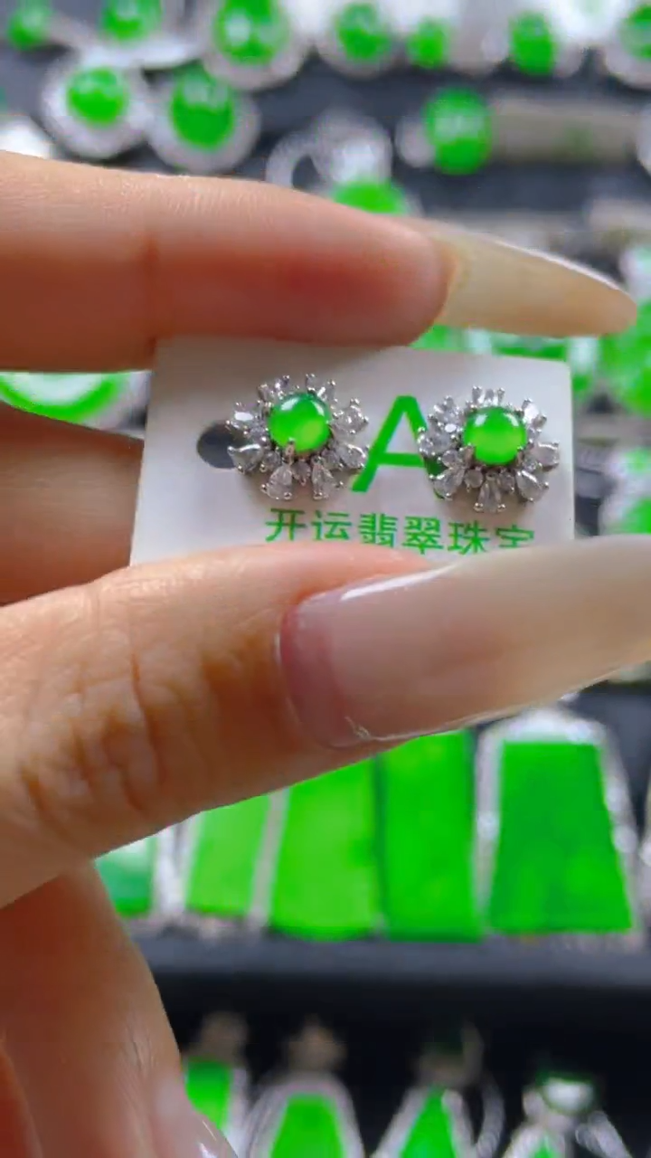 银S925镶嵌翡翠耳饰11