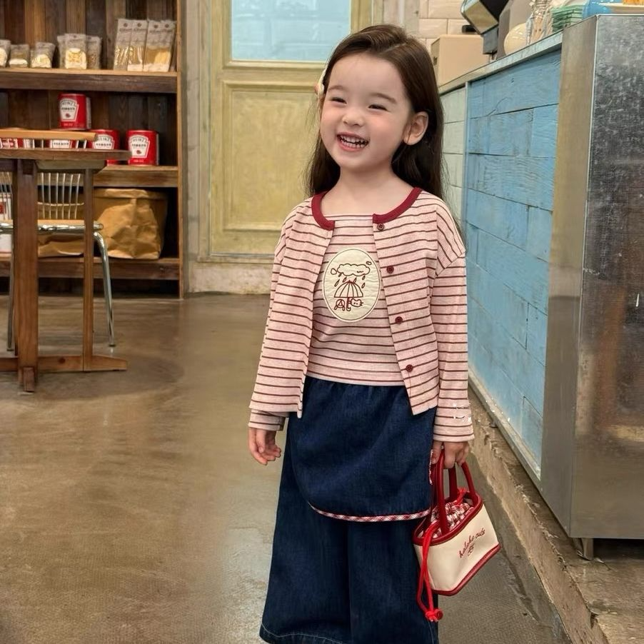 特价商品no退换25年条纹吊带开衫两件套舒适百搭儿童宝宝早秋衣服