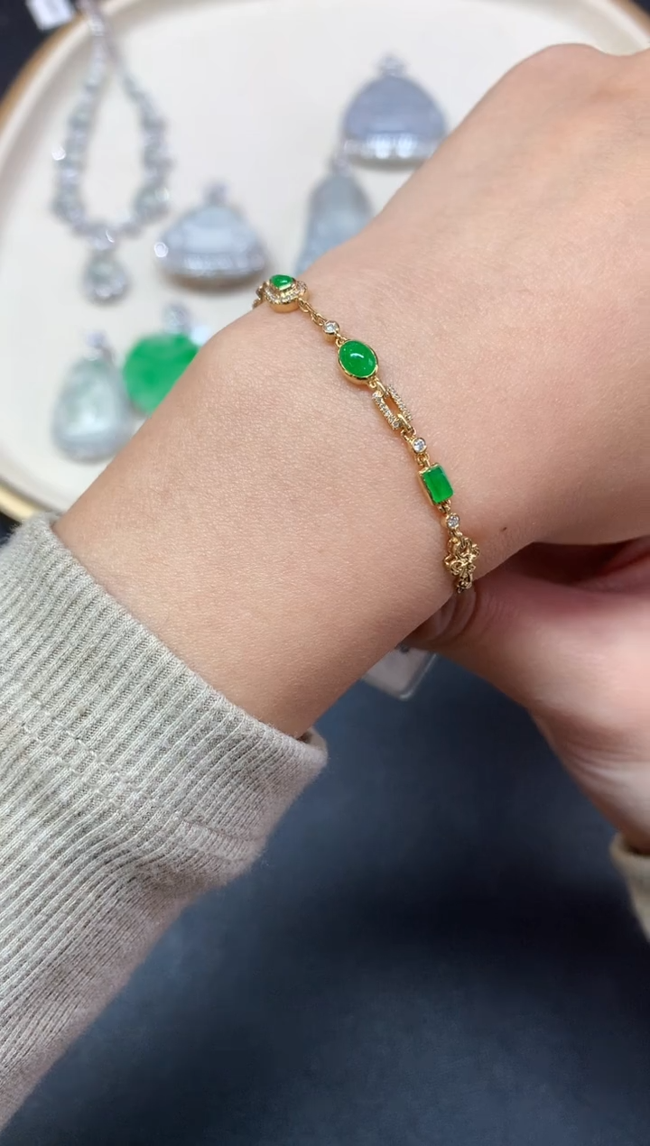 【闪购商品】翡翠手链18K金镶嵌手链A317|6800