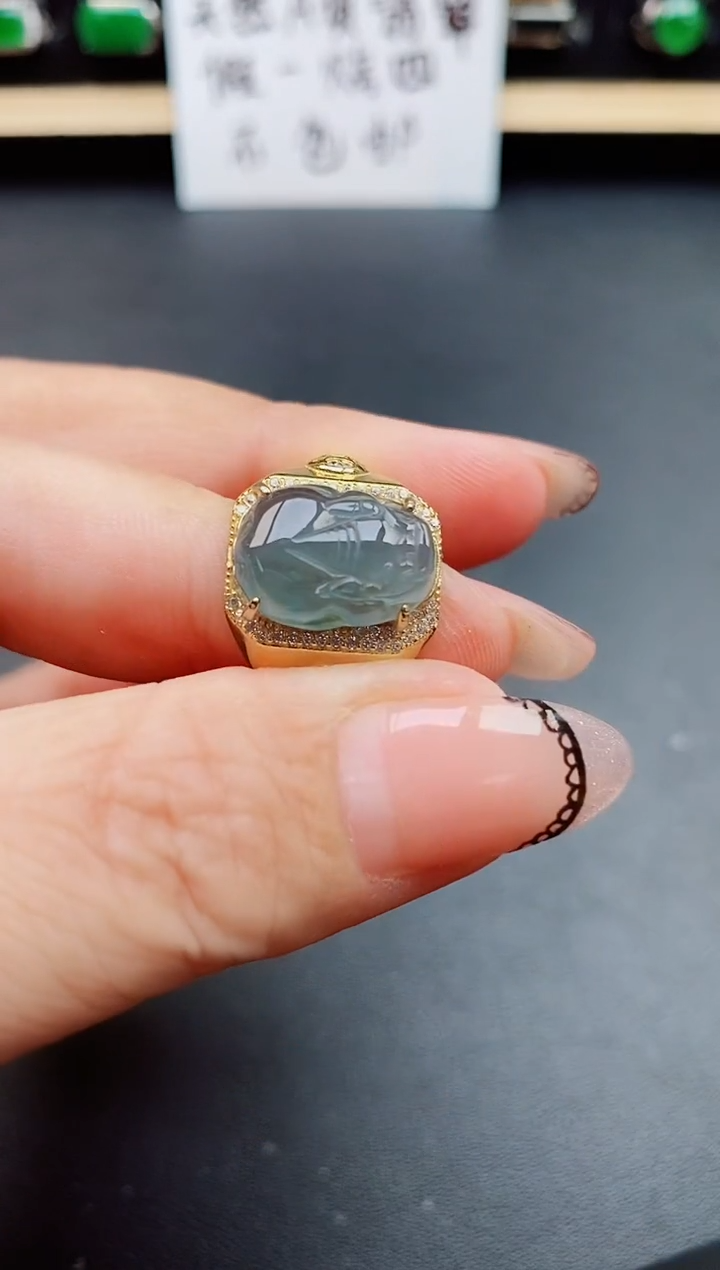 翡翠戒指银S925镶嵌0805
