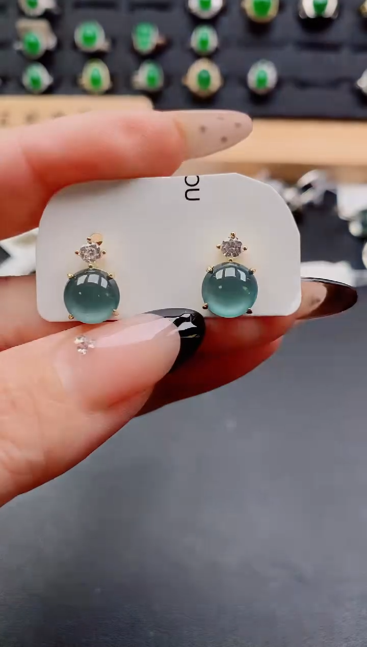 银S925镶嵌翡翠耳饰2121