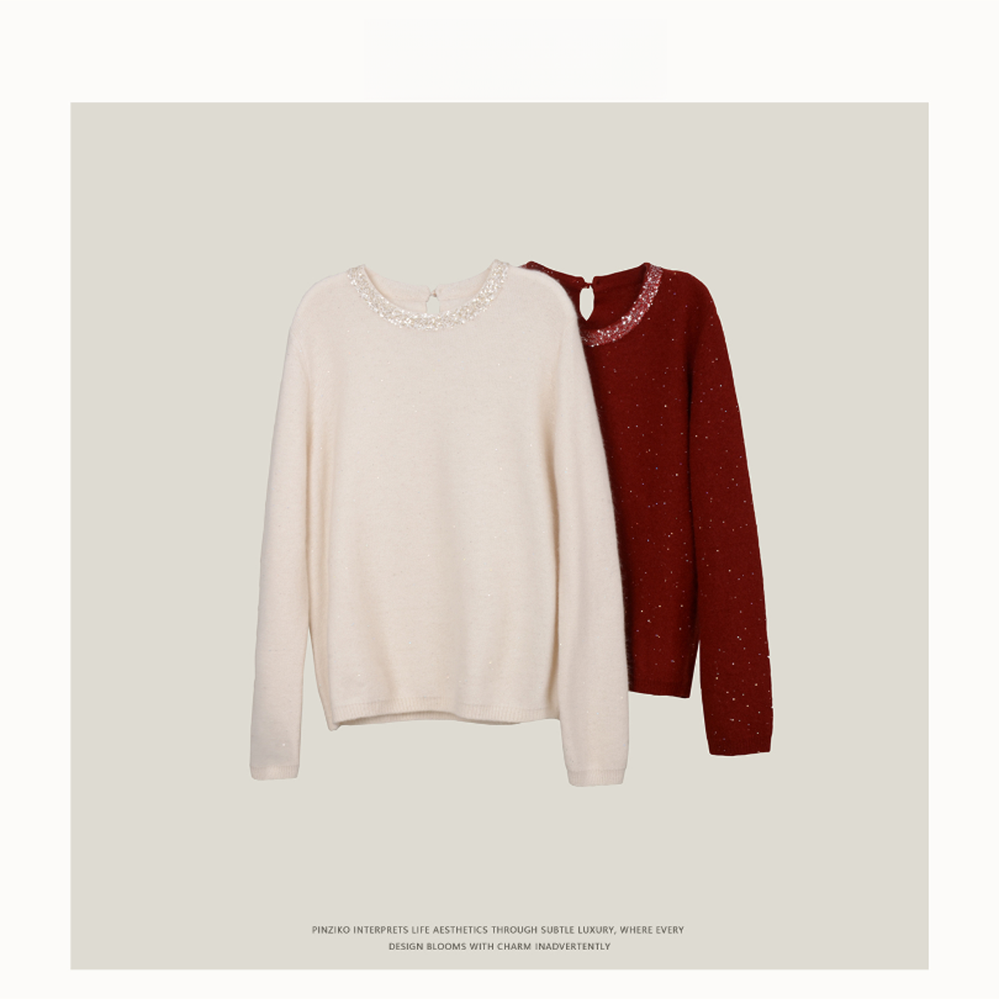 年味星河~绵羊毛兔毛钻领毛衣秋冬重工百搭针织衫女TJF603