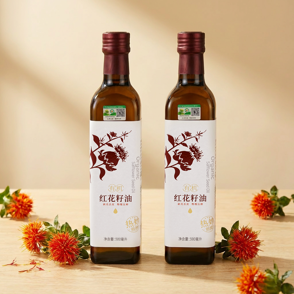 君子善新疆纯正有机红花籽油500毫升X2瓶礼盒装物理压榨一级