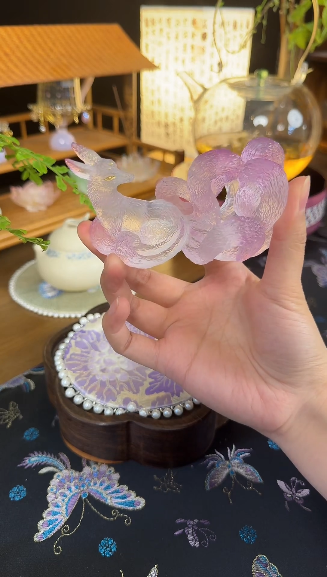 紫色琉璃九尾狐  摆件盖置