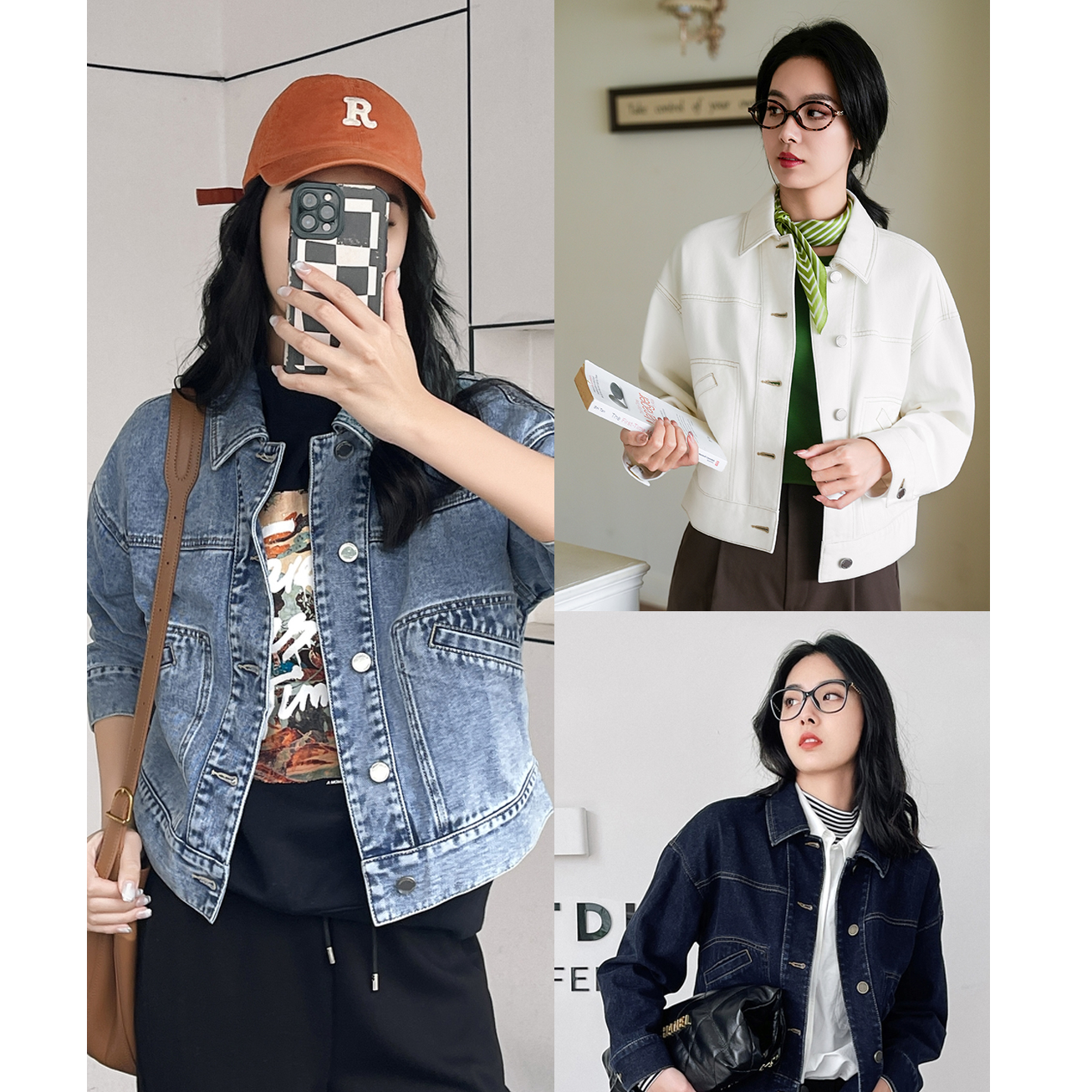 谭飞雪花牛仔外套 2025新款高级感复古港风小个子宽松上衣女
