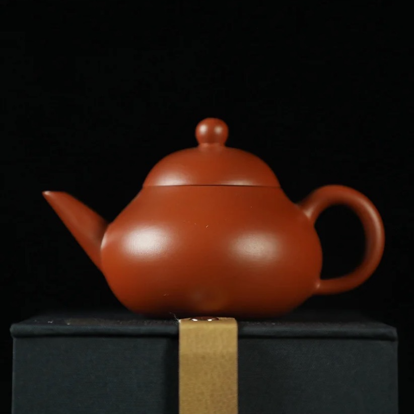 潮州朱泥壶手拉壶大直嘴梨壶140毫升搭配三个朱泥杯