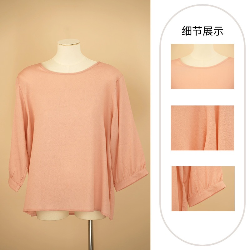 【桑蚕丝中袖上衣】真丝女士圆领宽松上衣新中式